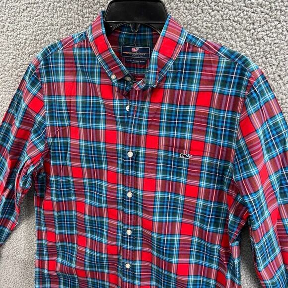 Vineyard Vines Button Down Classic Fit Tucker Shirt Red Plaid Mens Medium M - Picture 2 of 15